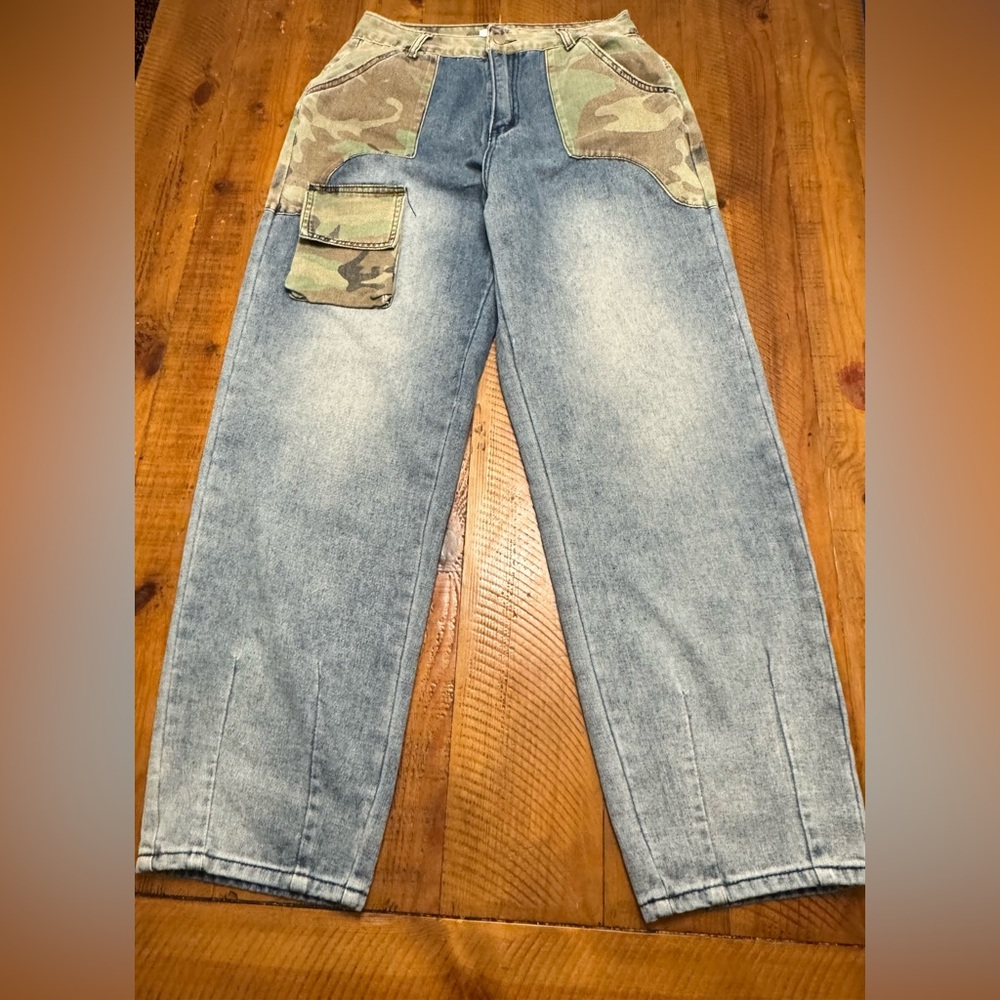 Camouflage Patchwork Straight Leg Jeans